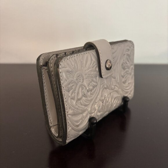 Patricia Nash Norma Formal Grey Western Tooled Distressed Leather Wallet - Picture 2 of 10